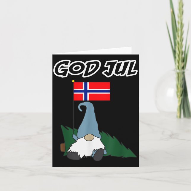 God Jul Norwegian Gnome Merry Christmas Norway Tee Card (Front)