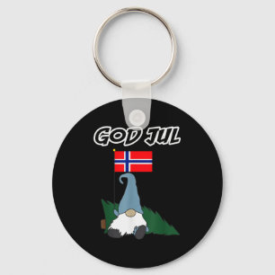 God Jul Norwegian Gnome Merry Christmas Norway Tee Keychain