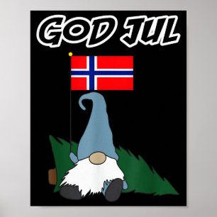 God Jul Norwegian Gnome Merry Christmas Norway Tee Poster