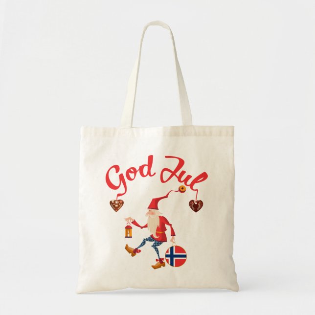 God jul norwegian merry christmas norway tomte gno tote bag (Front)
