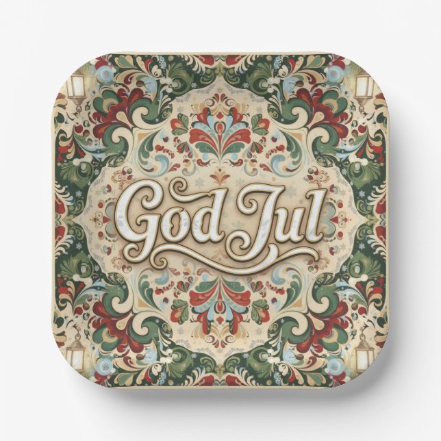 God Jul Norwegian Norway Christmas Paper Cups Plates (Front)