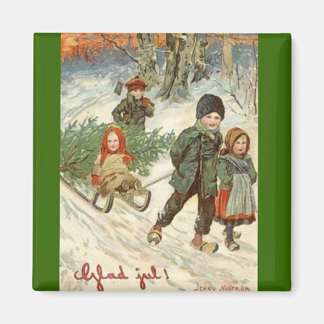 "God Jul!" or Tiny Children in the Snow Magnet (Front)