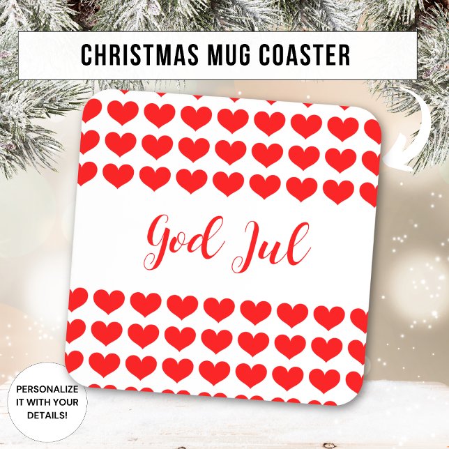 God Jul Scandinavian Christmas gift for friend mom Beverage Coaster (Creator Uploaded)