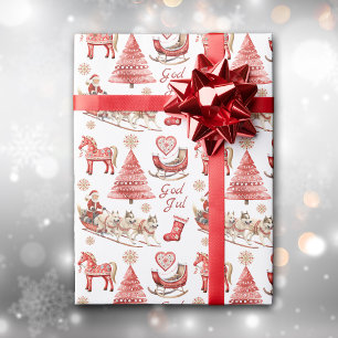 God Jul Scandinavian Images Holiday Wrapping Paper