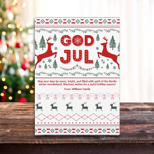 God Jul Scandinavian Pattern Christmas Greeting Holiday Card