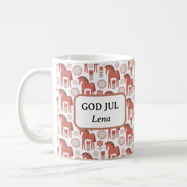 God Jul Swedish Christmas Dala Horse Coffee Mug (Left)