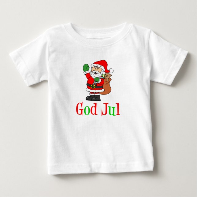 God Jul Swedish Christmas Santa Baby T-Shirt (Front)