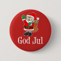 God Jul Swedish Christmas Santa Button