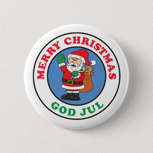 God Jul Swedish Christmas Santa Button