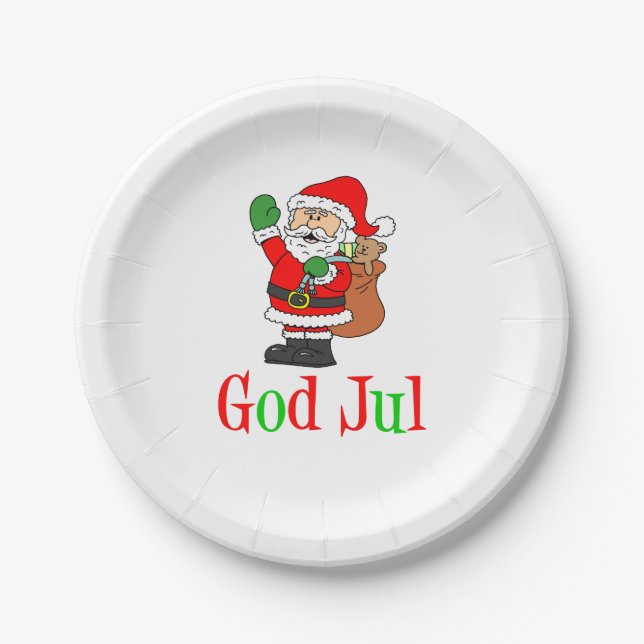 God Jul Swedish Christmas Santa Paper Plates (Front)
