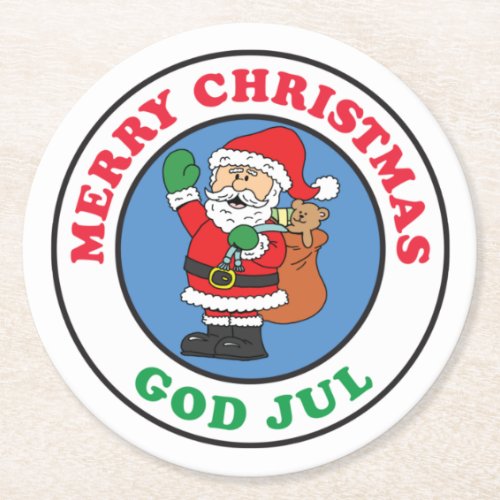 God Jul Swedish Christmas Santa Round Paper Coaster