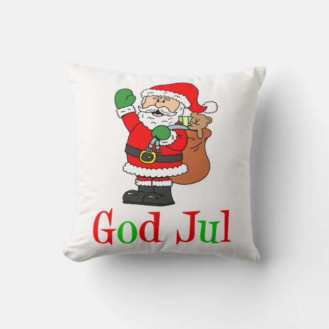 God Jul Swedish Christmas Santa Throw Pillow (Front)