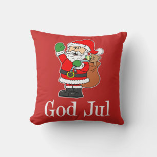 God Jul Swedish Christmas Santa Throw Pillow