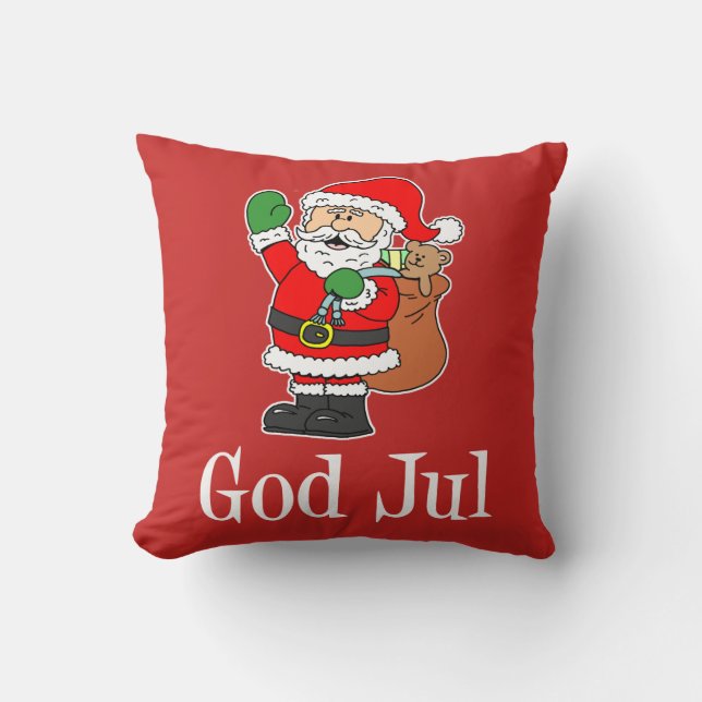 God Jul Swedish Christmas Santa Throw Pillow (Front)