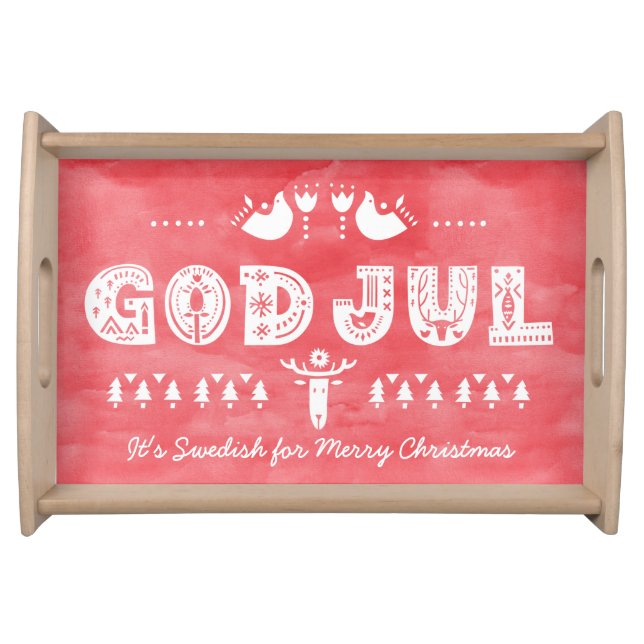 God Jul Swedish Christmas Traditional Typography  Serving Tray (Front)