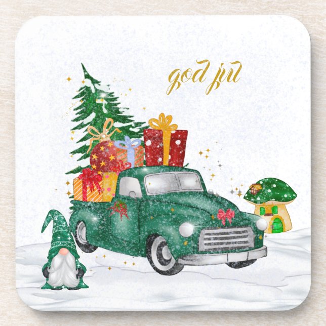 God Jul Swedish Gnomes Beverage Coaster (Front)