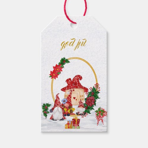 God Jul Swedish Gnomes Red Family  Gift Tags