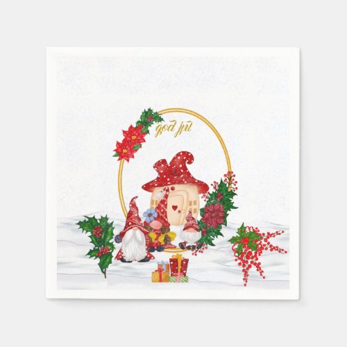 God Jul Swedish Gnomes Red Family  Napkins