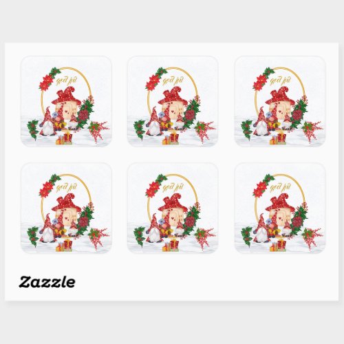 God Jul Swedish Gnomes Red Family  Square Sticker