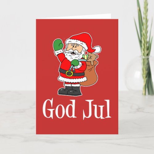God Jul Swedish Merry Christmas Santa Holiday Card