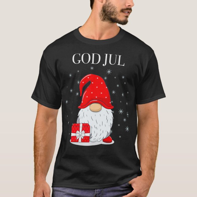 God Jul Swedish Merry Christmas Sweden Tomte Gnome T-Shirt (Front)
