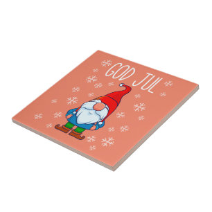 God Jul, Swedish Tomte Gnome, Scandinavian Merry Ceramic Tile