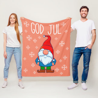 God Jul, Swedish Tomte Gnome, Scandinavian Merry Fleece Blanket