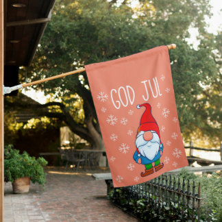 God Jul, Swedish Tomte Gnome, Scandinavian Merry House Flag