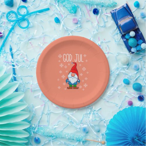 God Jul Swedish Tomte Gnome Scandinavian Merry Paper Plates