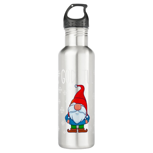 God Jul, Swedish Tomte Gnome, Scandinavian Merry Stainless Steel Water Bottle (Front)