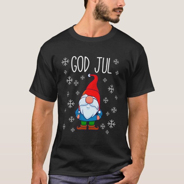 God Jul Swedish Tomte Gnome Scandinavian Merry T-Shirt (Front)