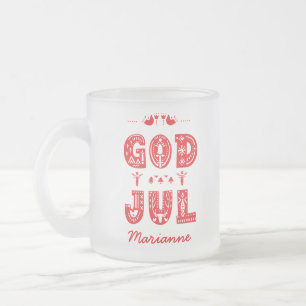 God Jul Traditional Swedish Christmas Font Frosted Glass Coffee Mug
