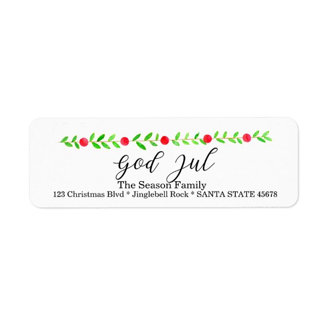 God Jul, watercolor Christmas banner Label (Front)