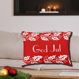 God Jul white hollies in red - Accent Pillow