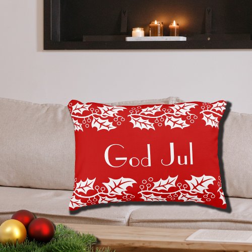 God Jul white hollies in red _ Accent Pillow