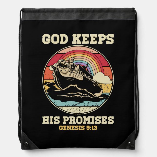 God Keeps His Promises Genesis 9 13 Rainbow Noah A Drawstring Bag (Front)