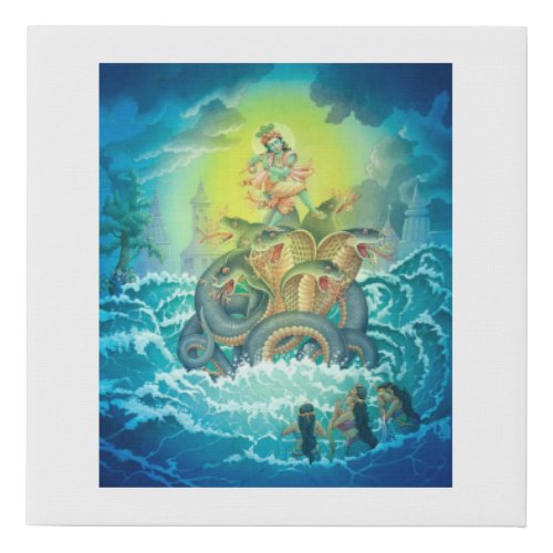 God Krishna dancing on the hoods of snake Kaliya Faux Canvas Print