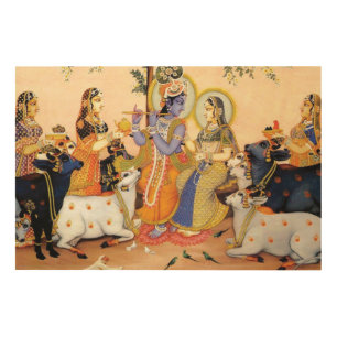 God Lord Krishna 36"x24" Wood Photo Print