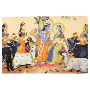 God Lord Krishna 36"x 24" Metal Wall Art