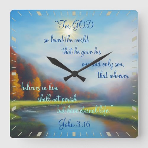 God Loved the World John 3 Scripture Bible Verse Square Wall Clock
