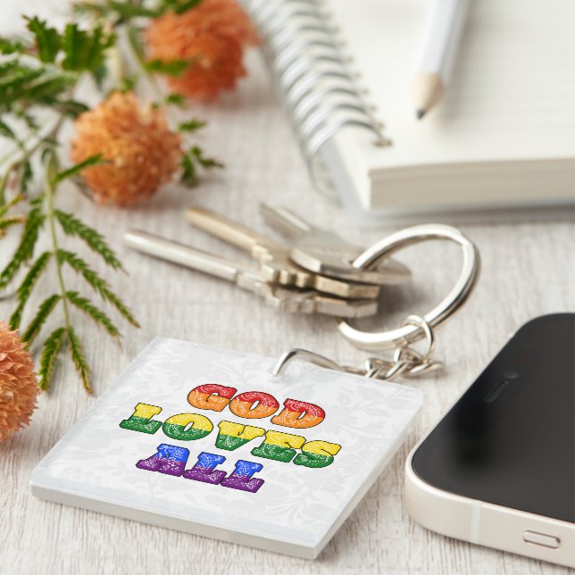 "God Loves All" Gay/LGBTQIA+/Queer Christian Pride Keychain (Front Right)