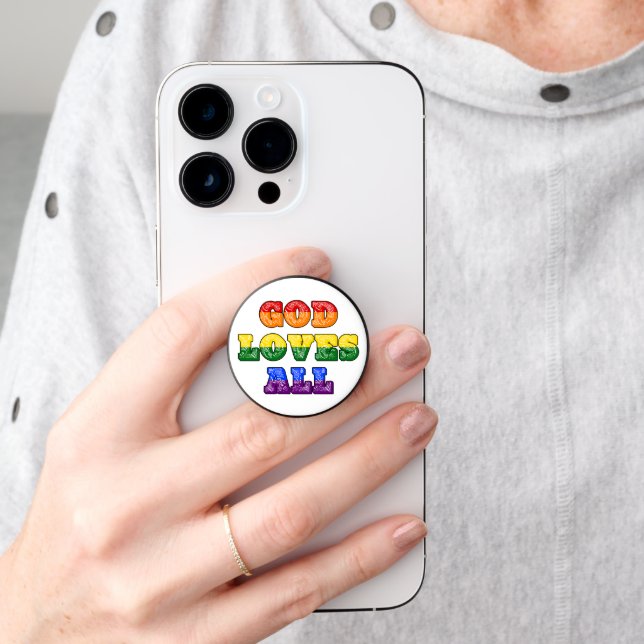"God Loves All" Gay/LGBTQIA+/Queer Christian Pride PopSocket (Hand)