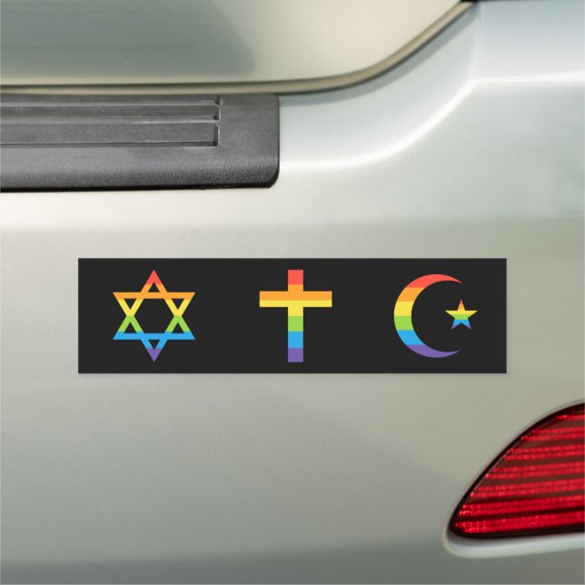 God Loves Everyone LGBT Pride Flag Car Magnet (In Situ)