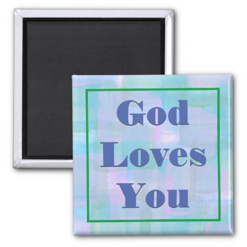 God Loves You Blue 2 Inch Square Magnet