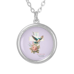 God Loves You Cross and Bird Design Silver Plated Necklace