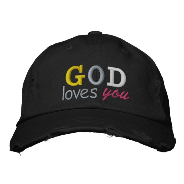 GOD loves you Cute Embroidered Baseball Cap (Front)