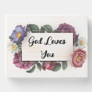 God Loves You Flower Frame Vintage Wooden Box Sign