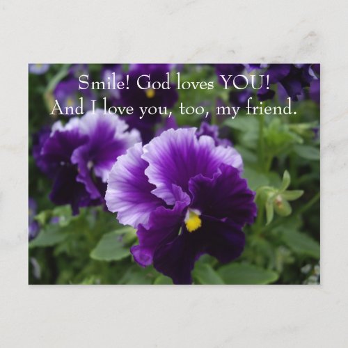 God Loves You Purple Pansies Postcard