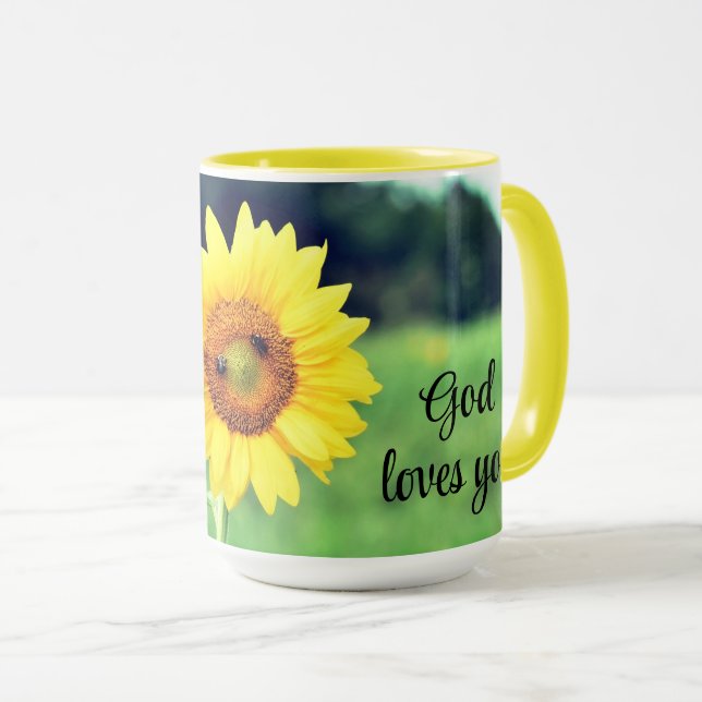 God Loves You Sunflower Ceramic Mug (Front Right)