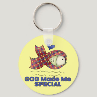 God Made Me Special Autism Fish Symbol Keychain